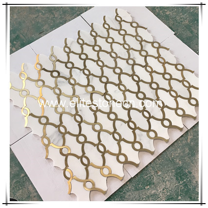ES-O21 Gold Stainless Steel Inlay Tile Water Jet Marble Designs Mosaic Art