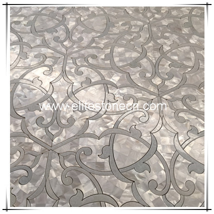 ES-W231 Waterjet blue marble mix shell decorative mosaic for kitchen backsplash and bathroom