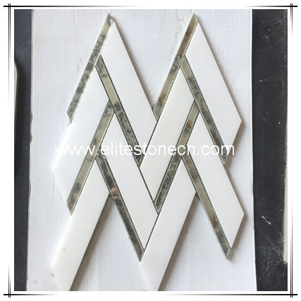 ES-T36 Customized Wholesale chevron Glass thassos white marble mosaic for wall decoration