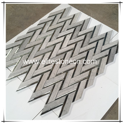 ES-H029 Kitchen backsplash China wooden grey chevron marble tile mosaic