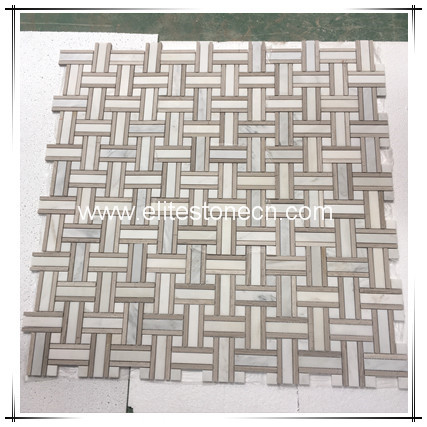 ES-W242 Light Wooden Carrara Marble Basketweave Mosaic Bathroom Floor Tiles