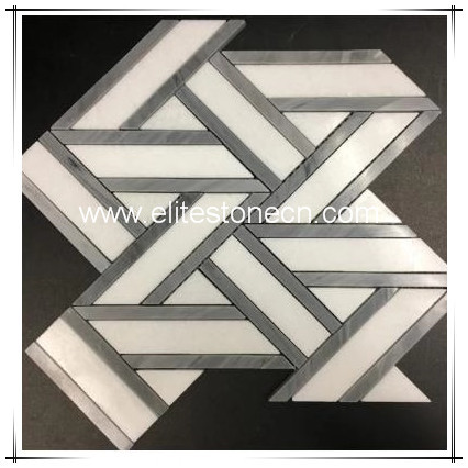 ES-T41 Backsplash Decoration Cross Customized Design Mosaics Basketweave Pure White Marble Mosaics