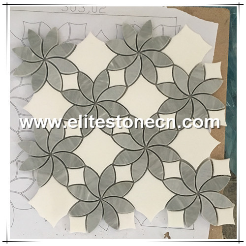 ES-W55 Polished flower marble water jet mosaic tiles