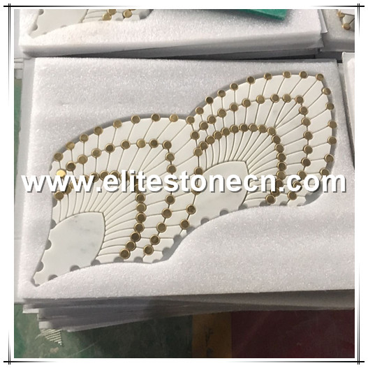 ES-W59  natural stone with brass inlay water jet marble mosaic tile