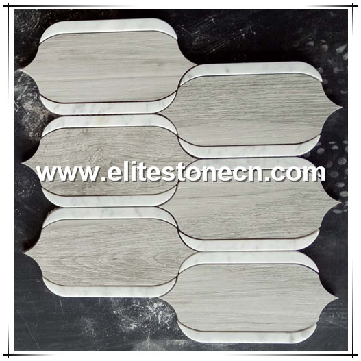 ES-W65 wood grain white marble mosaic for bathroom floor tiles