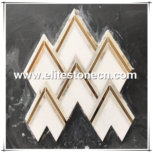 ES-W70 custom VZAG white gold marble brass inlay waterjet mosaic tile
