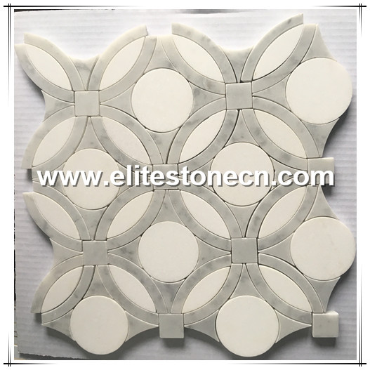 ES-W68 Thassos and carrara waterjet white and grey marble mosaic tile