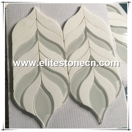 ES-W74 China Herringbone Glass And White Marble Mosaic
