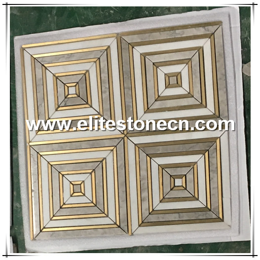 ES-W83 luxurious bathroom design brass insert marble mosaic pattern