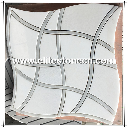 ES-W86 White Polished irregular shape water jet marble mosaic bathroom wall tiles design