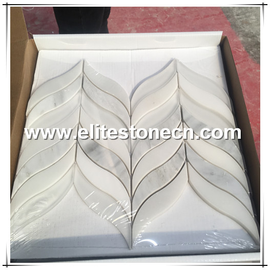 ES-W91 Factory price carrara white marble premium waterjet leaves pattern mosaics tile