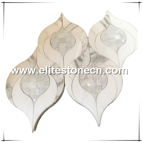 ES-W95 White polished leaf design irregular shape marble mosaics living room wall tiles
