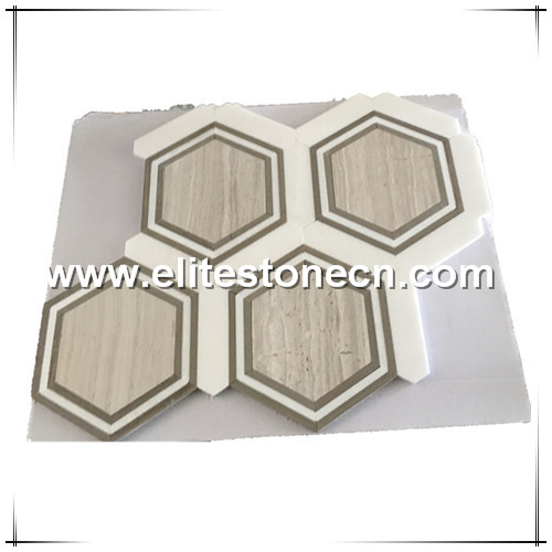ES-W94 wooden marble mosaic hexagon marble tile thassos white tile