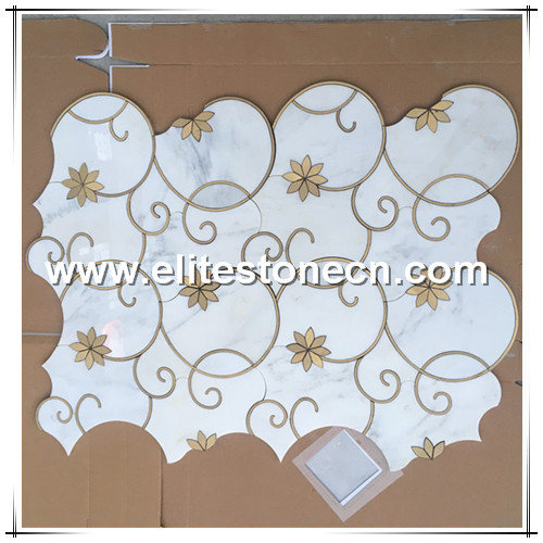 ES-W45 Chinese factory price interior used brass inlay marble tile waterjet mosaic
