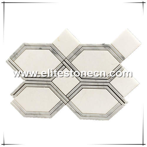ES-W54 White Thassos Mix Milano Gray Hexagon White Marble Mosaic