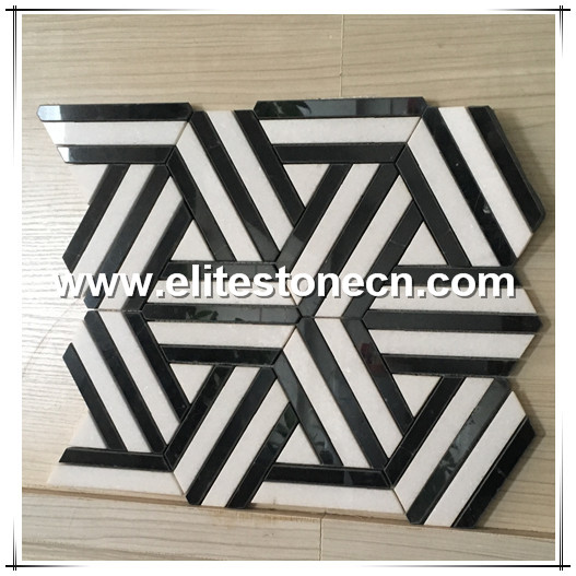 ES-W132 Classical style water jet mosaic black and white marble tile