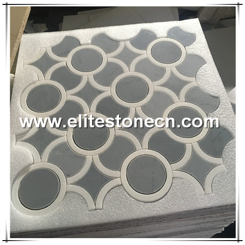 ES-W135 White Mixed Grey Round Marble Mosaic
