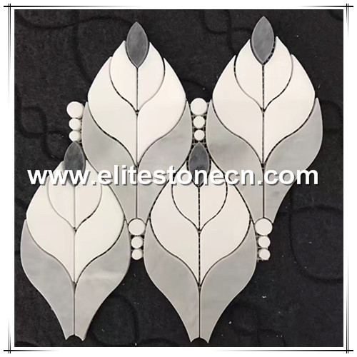 ES-W138 Grey and white leaf shaped waterjet marble mosaic tile