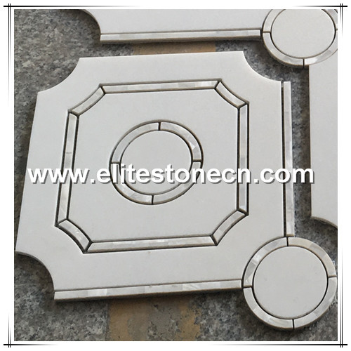 ES-W139 Water jet medallion shell mixed white marble mosaic
