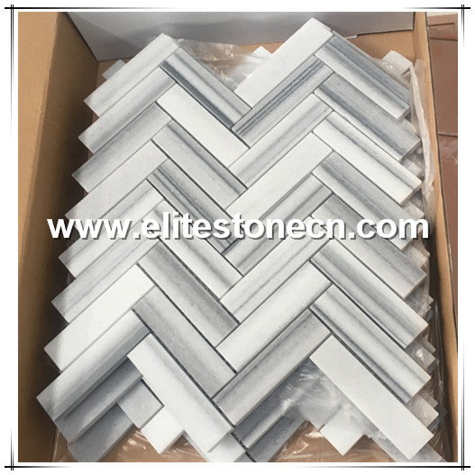 ES-R08 Bathroom floor decoration Marmala white herringbone marble mosaic