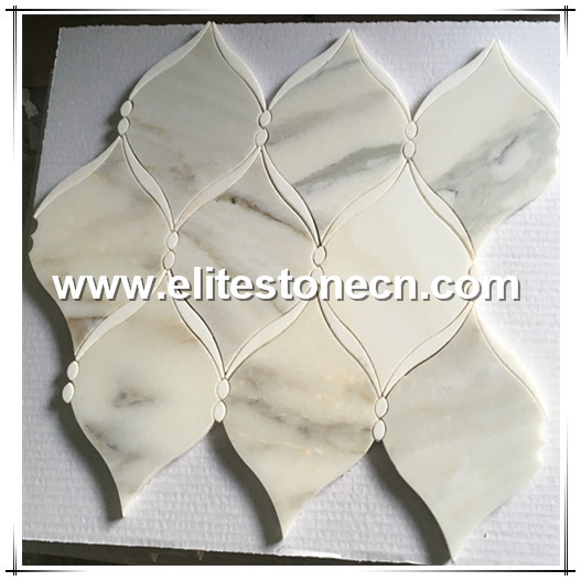 ES-W144 Calacatta Gold White Marble Waterjet Leaf Shape Mosaic Tile Backsplash