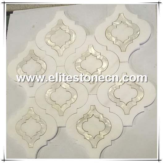 ES-W147 White marble and shell arabic lantern irregular water jet marble mosaic for wall decoration