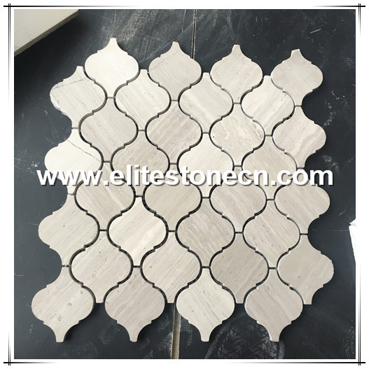 ES-H04 Wooden White Marble Lantern Pattern Water Jet Mosaic 12x12 Tile