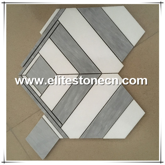 ES-W155 Italy polished pattern design white waterjet mosaic marble tile for floor and wall