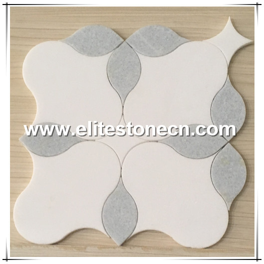 ES-W157 Waterjet flower pattern white with grey marble mosaic floor tile