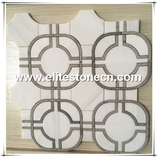 ES-W159 Kitchen and bathroom use White mix bluestone waterjet marble mosaics tile