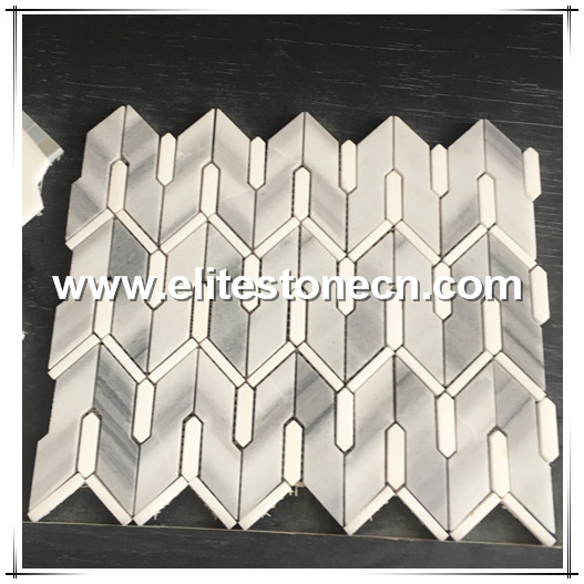 ES-W162 Waterjet mosaic tile grey white marble mosaic for home decoration