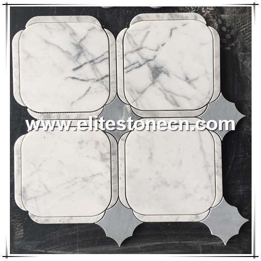 ES-W163 Bathroom use square shaped marble cnc waterjet tile in mosaic