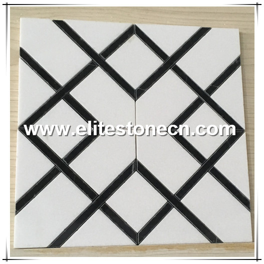 ES-W160 White And Black Mix Colors Marble Waterjet Mosaic Pattern