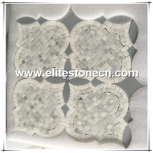 ES-W102 Bianco Carrara and Blue Stone Mix Waterjet Mosaic