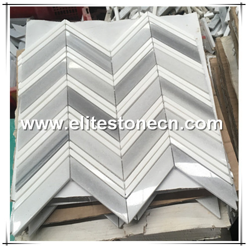 ES-W106 Premium White Thassos and Marmala White Polished Chevron Marble Mosaic