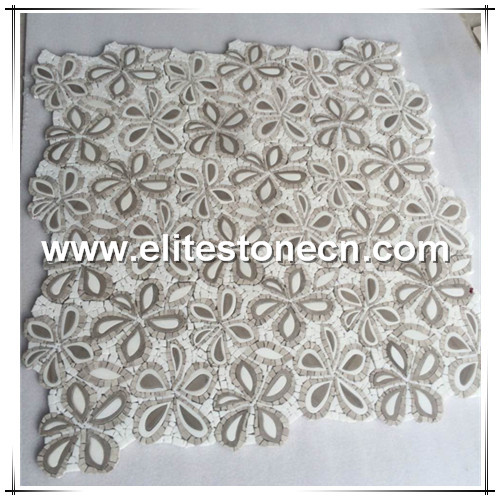 ES-W108 white marble and Athens wooden marble flower mosaic