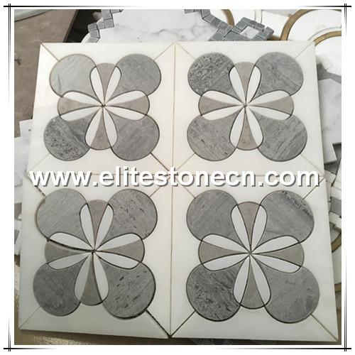 ES-W114 White Marble And Gray Marble Mix Waterjet Mosaic