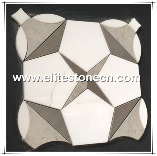 ES-W117 Waterjet flower pattern white with grey marble mosaic floor tile