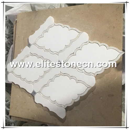 ES-W143  Thassos White Marble and shell mixed lantern arabic waterjet mosaic for kitchen backsplash