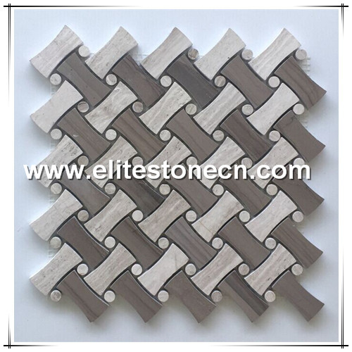 ES-H06 High quality wooden gray marble dogbone basketweave marble mosaic