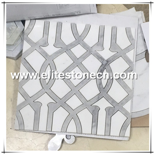 ES-W171   custom irregular shape waterjet white thassos marble Carrara mosaic floor tile