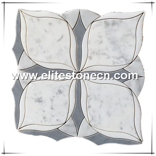 ES-W175  Carrara white marble stone mosaic flower pattern waterjet wall tile mosaic