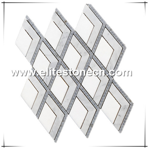 ES-W177 White and blue marble geometrical rhombus diamond mosaic tile for wall decoration