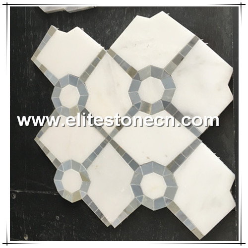 ES-W178  waterjet cutting white bianco carrara marble mosaic tile