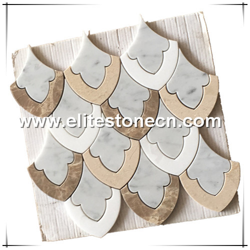 ES-W176 Kitchen Backsplash Home Decor Carrara White Marble Waterjet Tile Mosaic