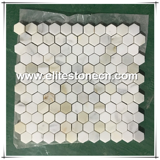 ES-G14 Calacatta Gold 1 inch Hexagon Mosaic Tile Polished - Marble from Italy