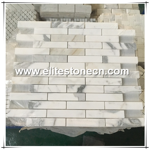 ES-G23 Calacatta gold marble bathroom strip shaped marble mosaic tile