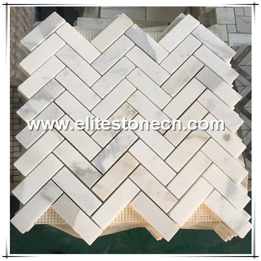 ES-G20 Calacatta Gold 1x3 Herringbone Mosaic Tile Polished - Marble from Italy