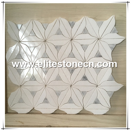 ES-W120 white carrara mix white thassos marble flower shape waterjet mosaic