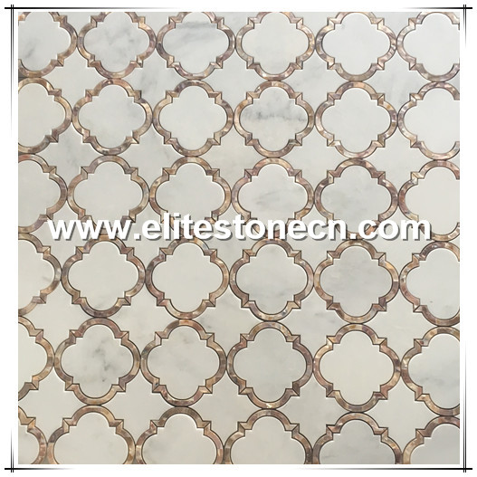 ES-W124 Oriental whtie Marble and shell mixed lantern arabic waterjet mosaic for kitchen backsplash